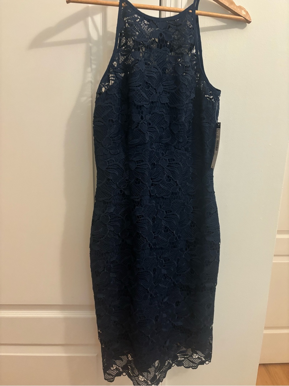 Tahari Navy Floral Lace Halter Midi Dress